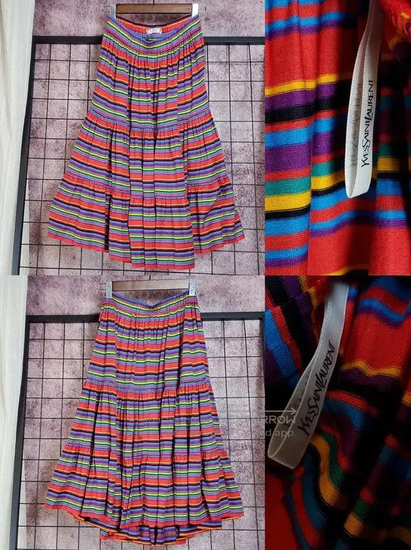 Yves Saint Laurent Yves Saint Laurent Striped Midi Skirt for Women . Size 28" / US 6 / IT 42 - 2 Thumbnail