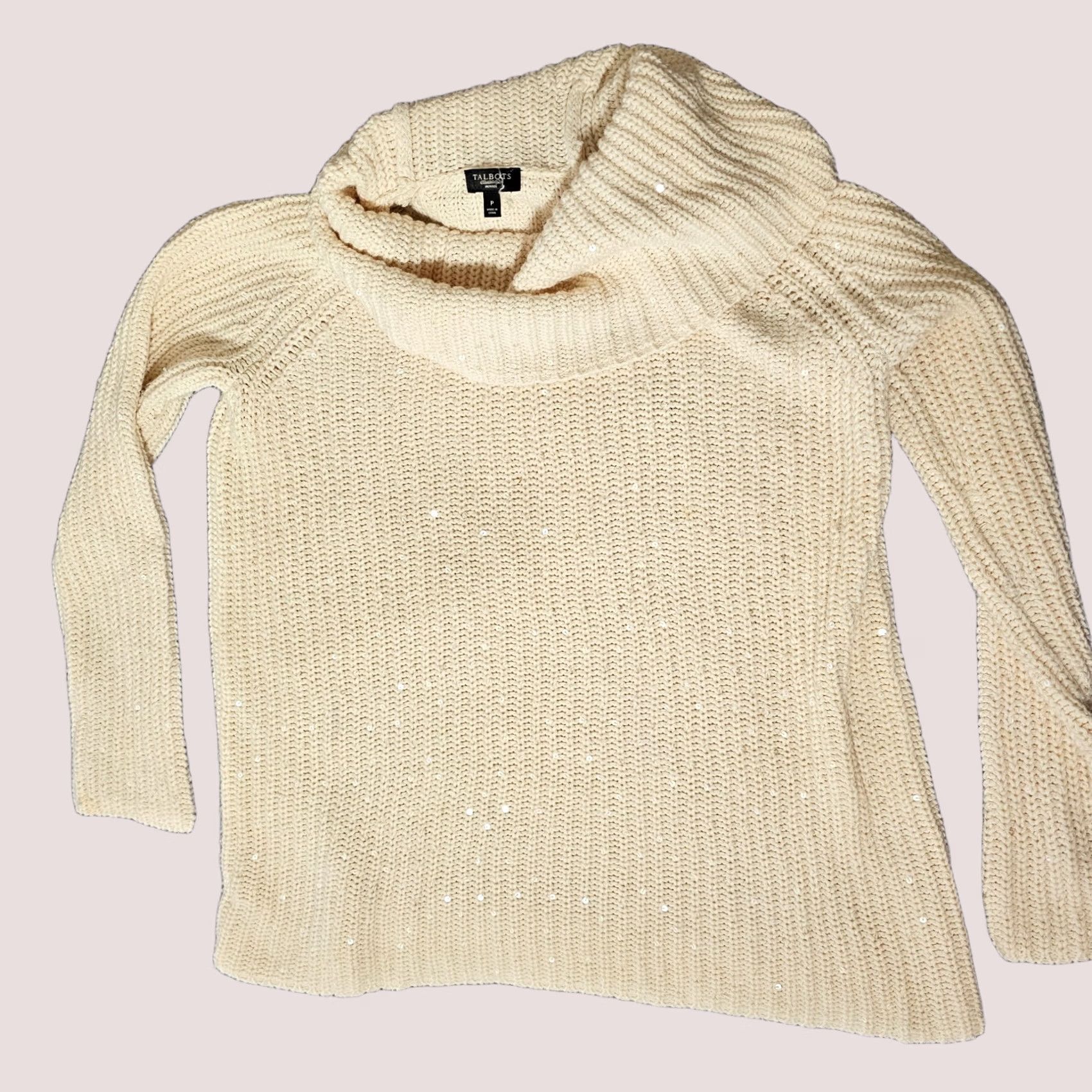 Talbots VINTAGE? No, Talbots Women's Sweater P Petite Beige Turtleneck Cable Knit Sequin Warm Casual Size XXS / US 00 / IT 34 - 1 Thumbnail