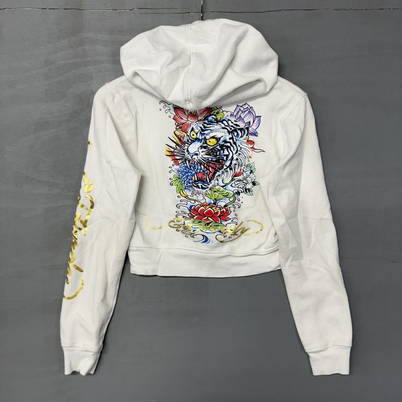 Ed Hardy Ed Hardy Japanese Cropped Zip Up White Women’s Hoodie Large Size L / US 10 / IT 46 - 3 Thumbnail