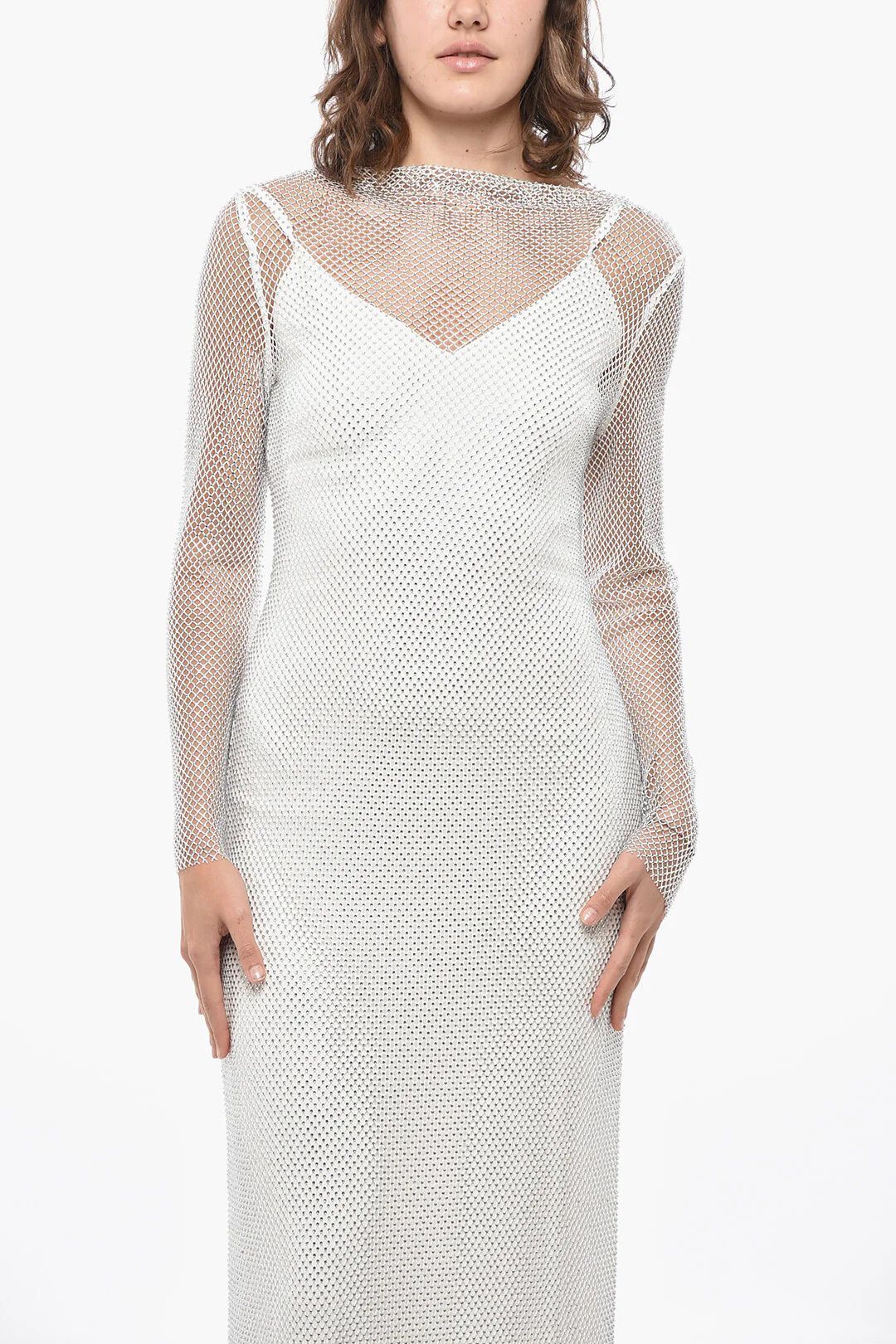 Max Mara og1mm0426 Mesh Maxi Dress in White Size S / US 4 / IT 40 - 4 Thumbnail