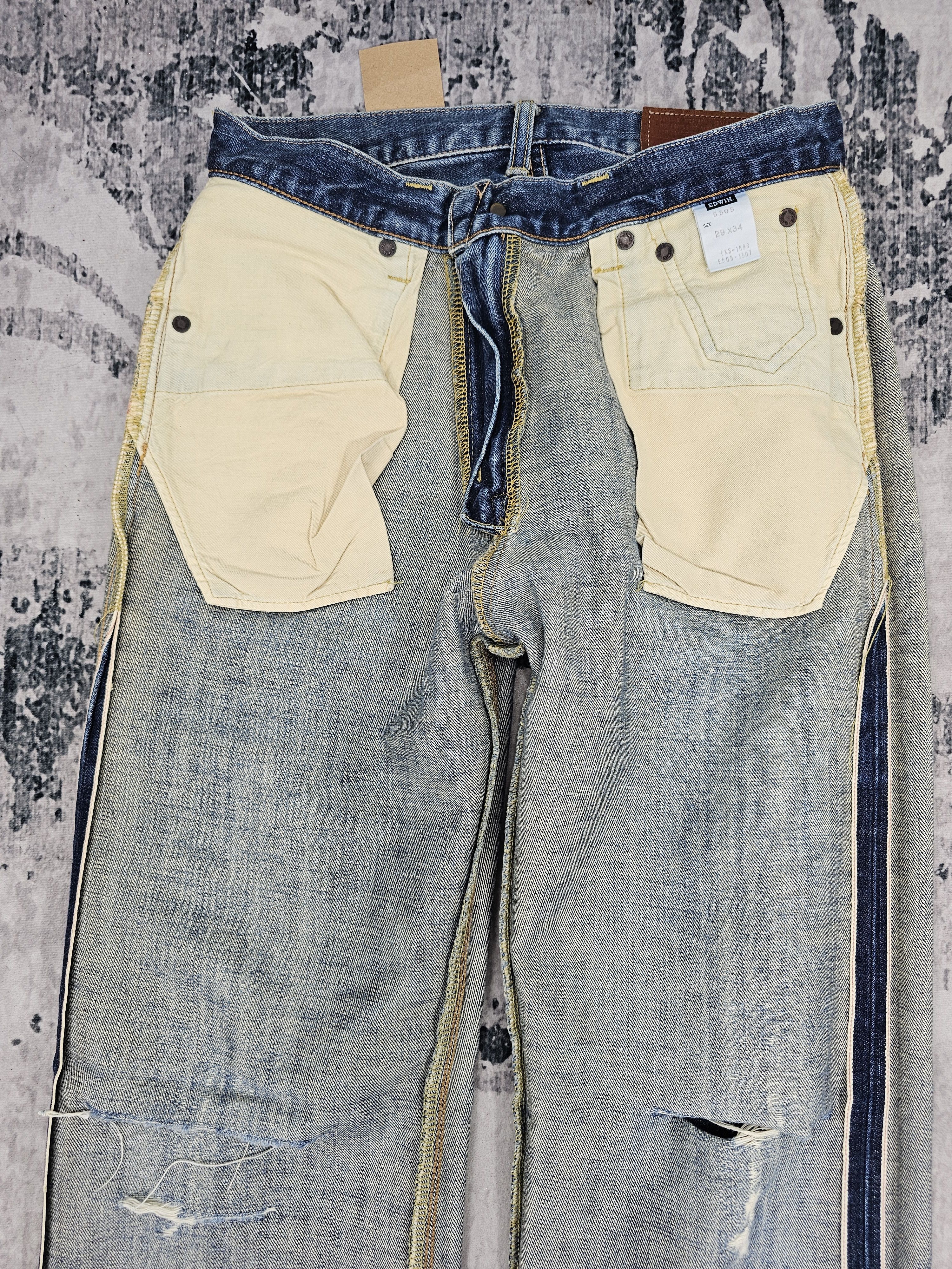 Edwin EDWIN 505 X Selvedge Redline Faded Ripped Jeans JB0316 Size US 30 / EU 46 - 11 Thumbnail
