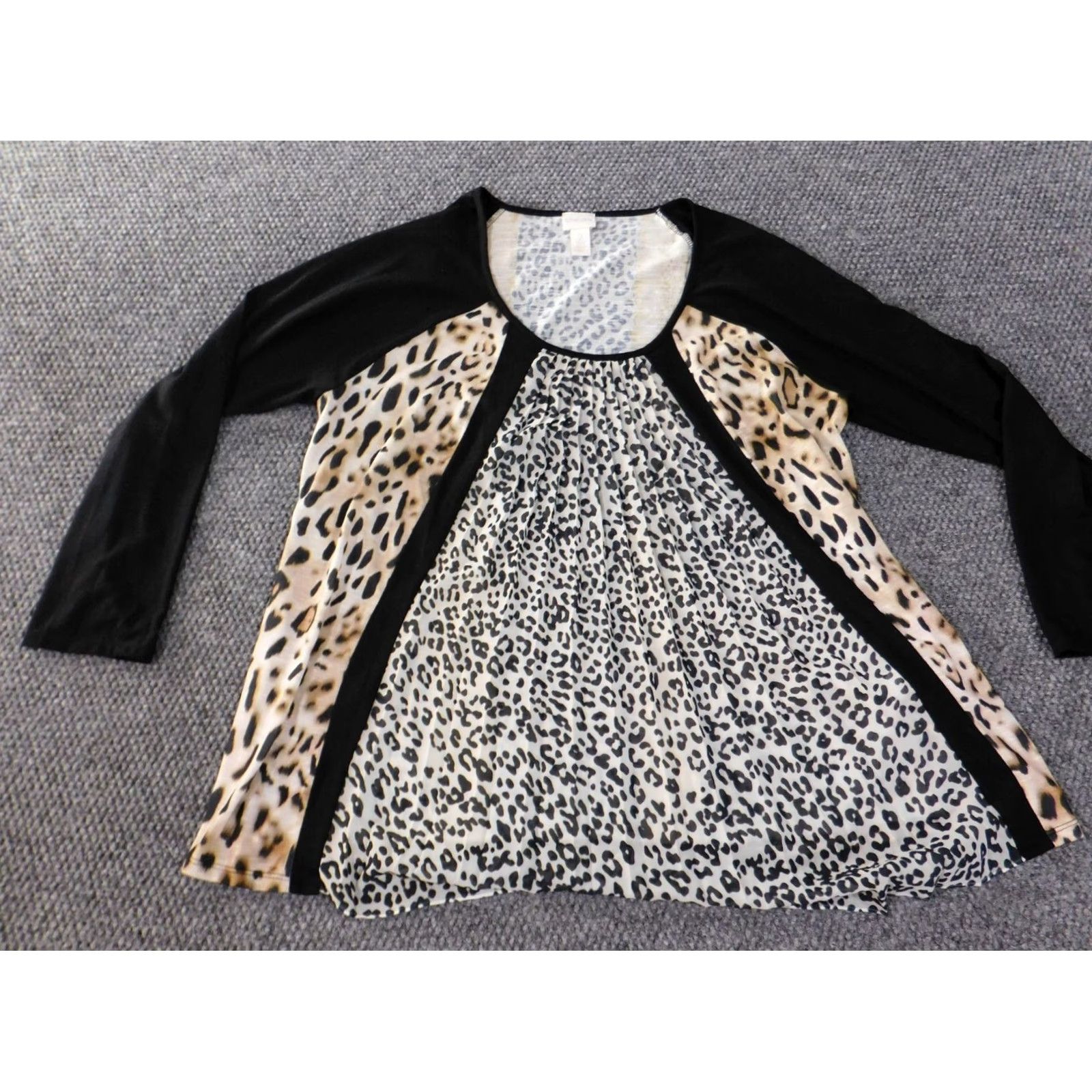 Vintage Chicos Blouse Shirt Women 2 Brown Animal Print Polyester Round Neck Long Sleeve Pullover Casual Regular Size 2 2 Size XS / US 0-2 / IT 36-38 - 3 Thumbnail