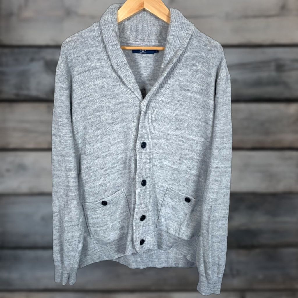 J.Crew J.CREW Cardigan Sweater Men's XL Shawl Collar Lightweight 100% Cotton Marled Gray Knit V-Neck Casual Knitwear Pockets Vintage No Size US XL / EU 56 / 4 - 1 Thumbnail