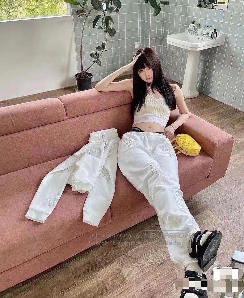 Chrome Hearts CHROME HEARTS Size M White cross leather sweatpants Size US 31 - 4 Thumbnail