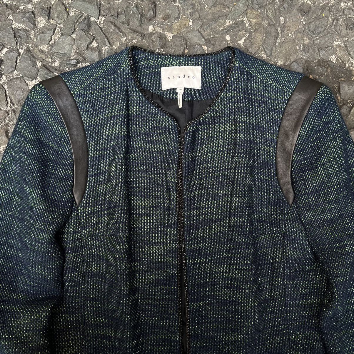 Sandro Sandro Open-Front leather shoulder insert Tweed Jacket Size M / US 6-8 / IT 42-44 - 2 Thumbnail