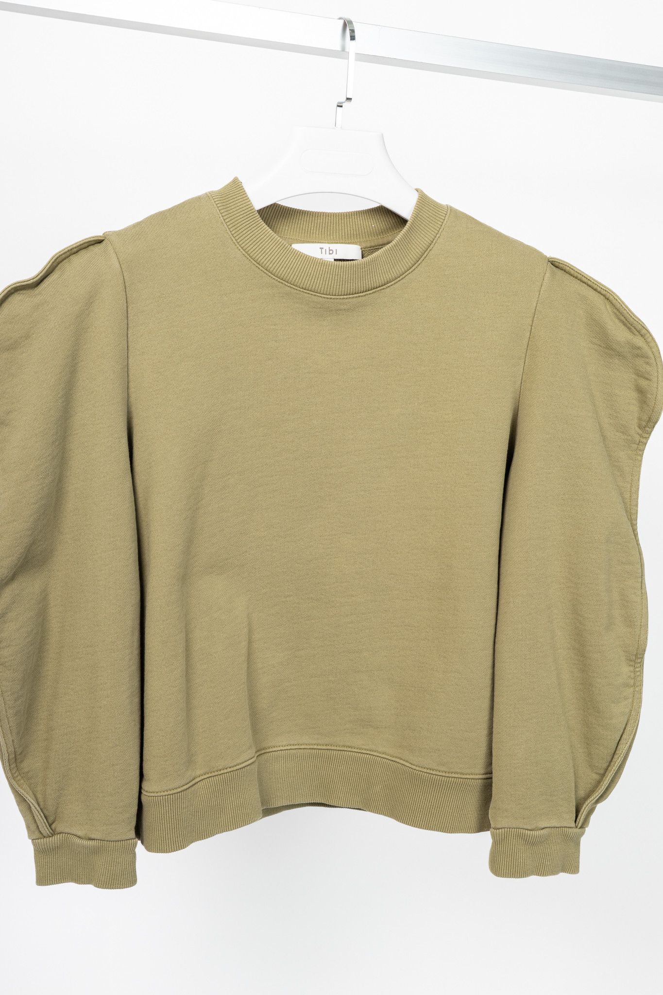 Tibi Tibi Moss Cotton French Terry Scallop Cropped Sweatshirt Size S / US 4 / IT 40 - 3 Thumbnail