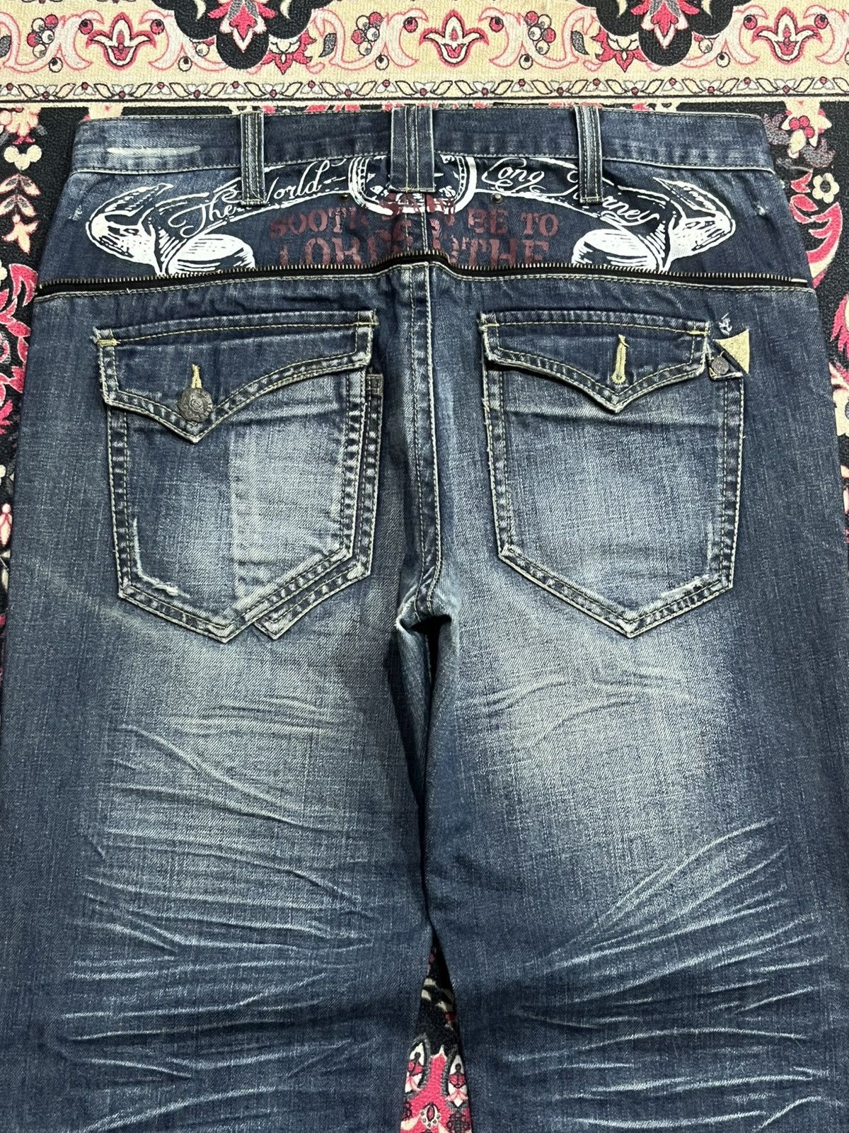 Ed Hardy Vintage Japanese Brand Amarantine Blue Washed Whisker Jeans Size US 34 / EU 50 - 7 Thumbnail