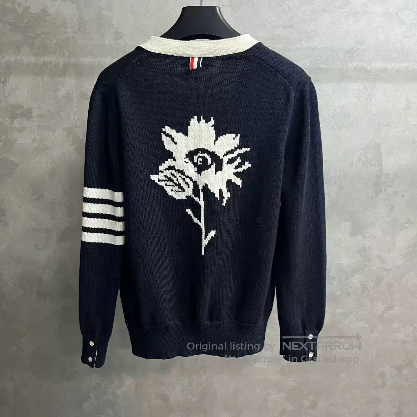 Thom Browne Blue Stripe Floral V-Neck Knit Cardigan. Size US M / EU 48-50 / 2 - 3 Thumbnail