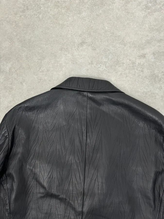 Armani Collezioni 2010s Armani Leaves Embossed Black Leather Blazer Jacket Size 44R - 8 Thumbnail