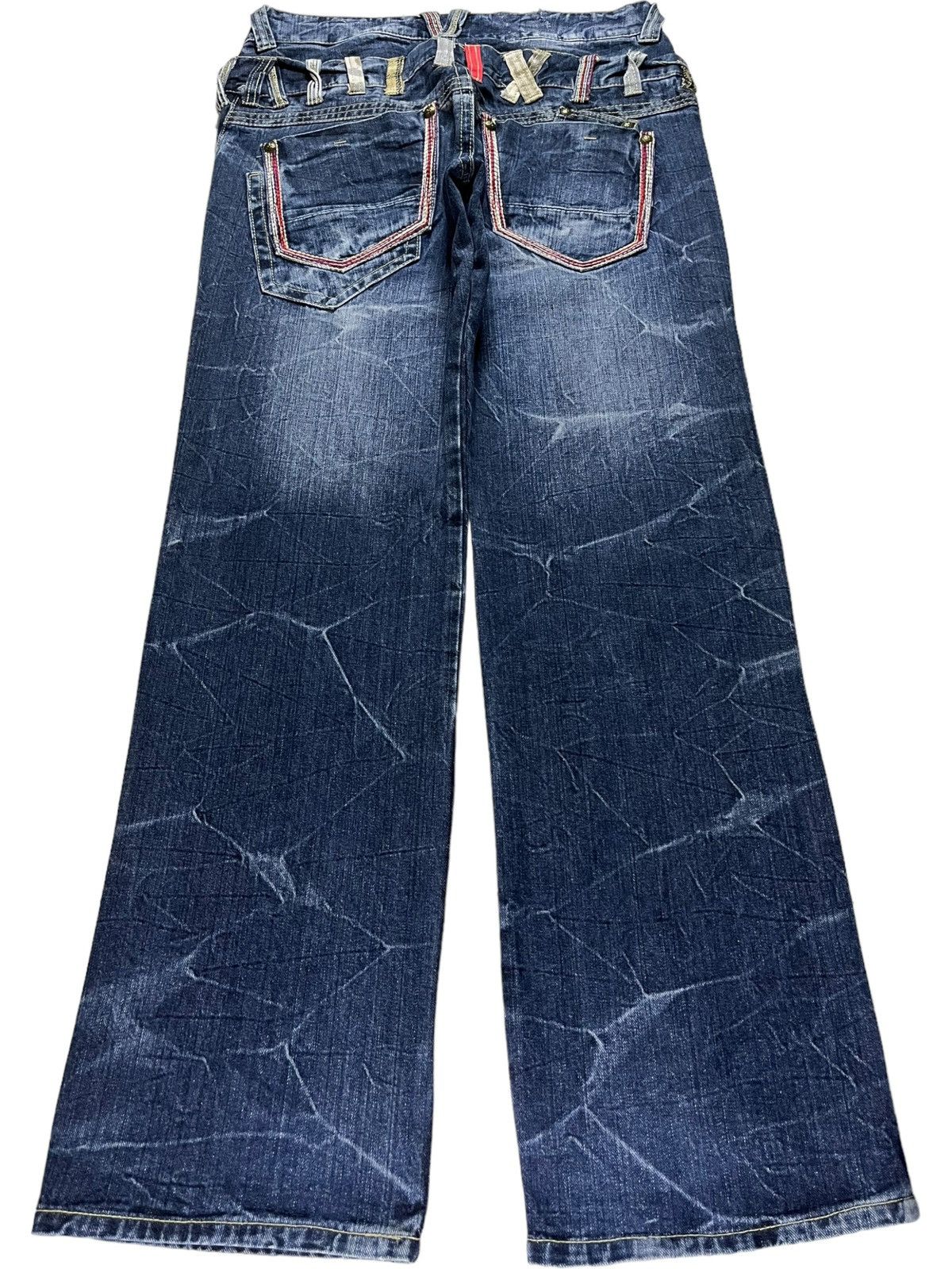 Japanese Brand Vintage Japanese Brand Double Waist Thunder Acid Wash Jeans Size US 32 / EU 48 - 2 Thumbnail