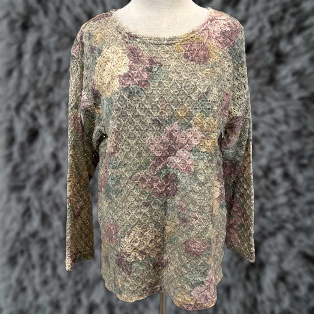 Vintage VINTAGE Cape Isle Knitters Floral Crochet Sweater Womens Large Tunic 90s Cottagecore Size L / US 10 / IT 46 - 1 Thumbnail