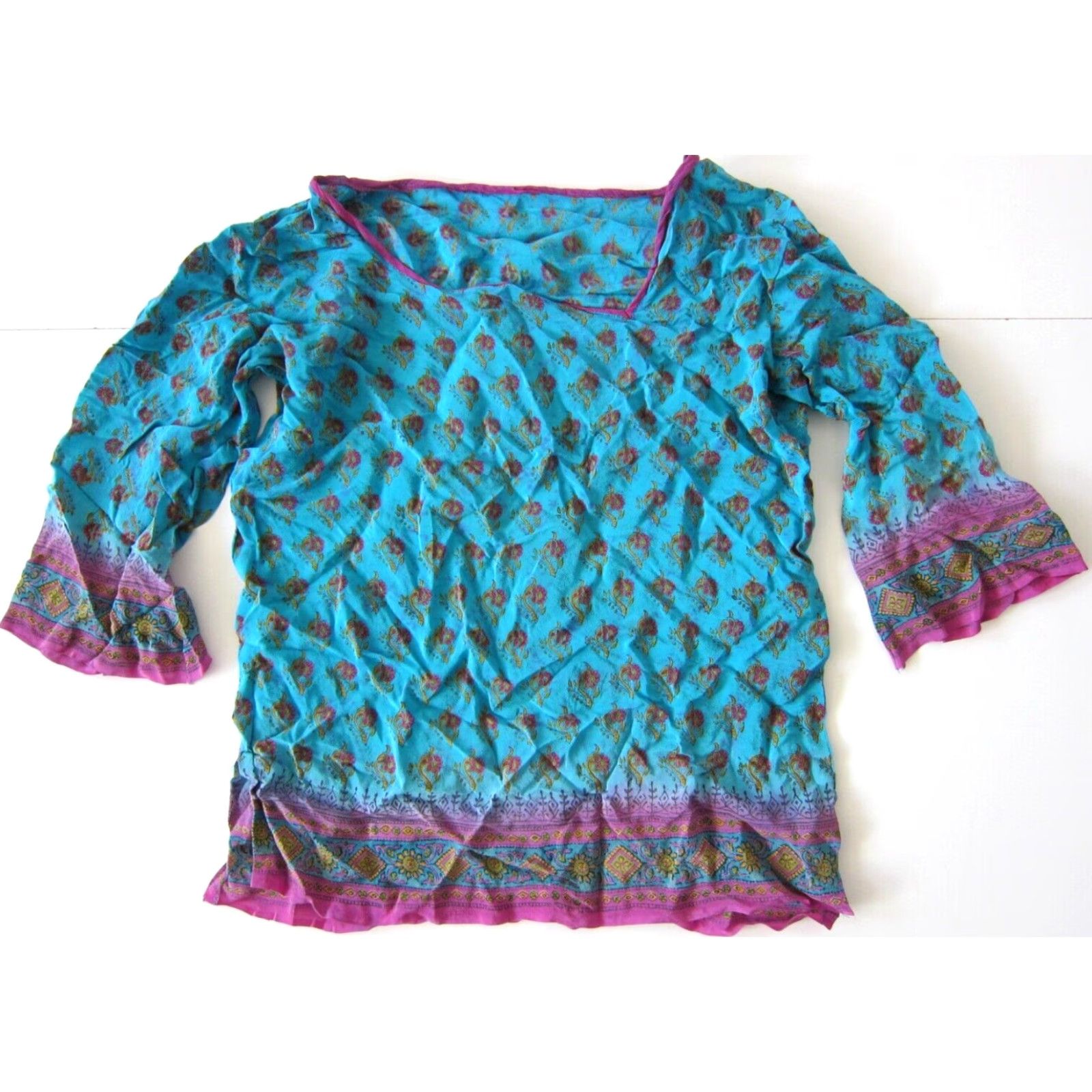 Vintage Vintage Silk Blue Pink Paisley Floral 3/4 Sleeve Tunic Peasant Blouse S Nike Shirt Size S / US 4 / IT 40 - 8 Thumbnail