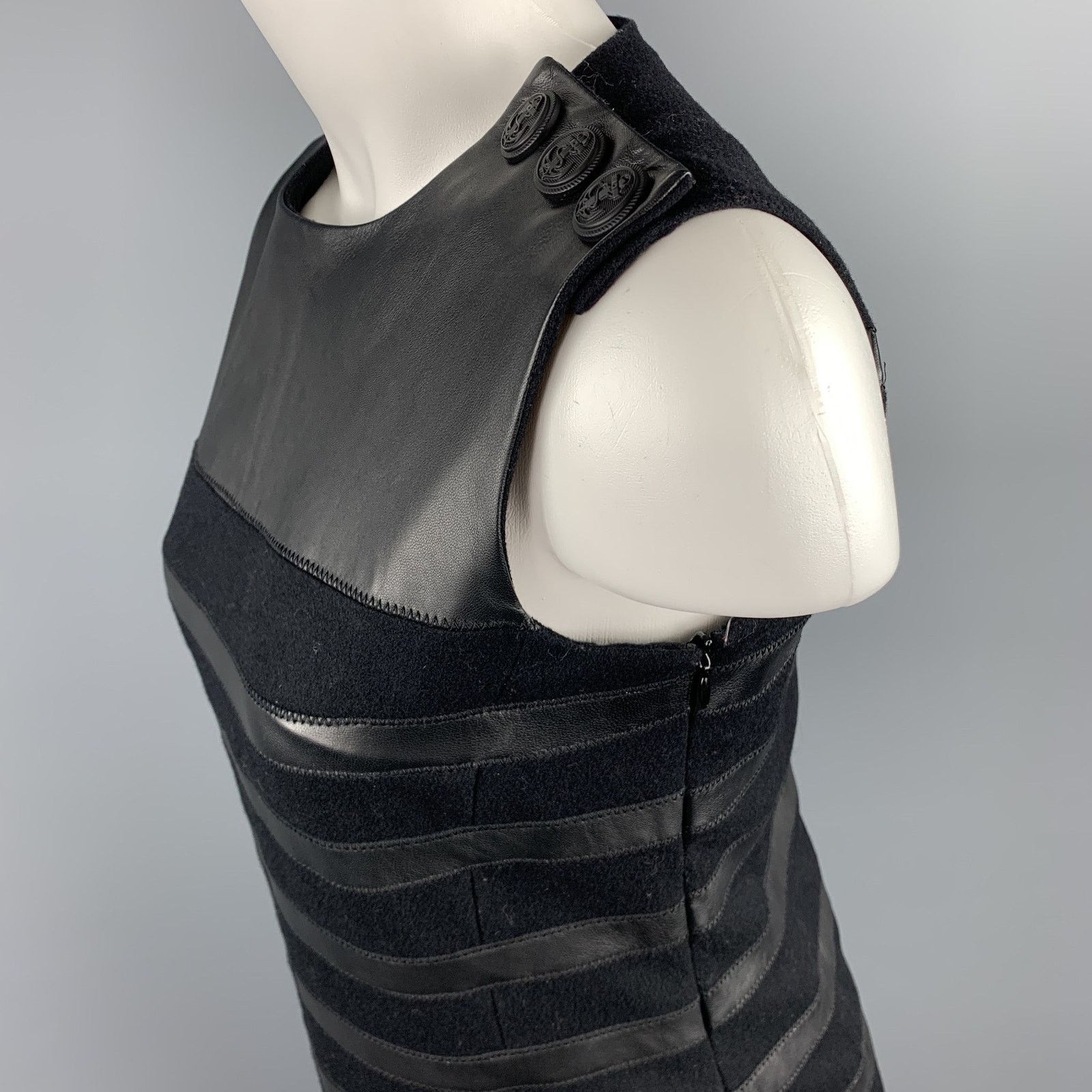 Other GAULTIER 2 Size 6 Black Virgin Wool Leather Trim Shift Dress Size M / US 6-8 / IT 42-44 - 5 Thumbnail