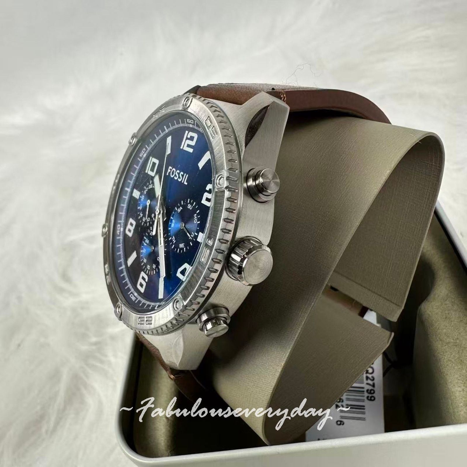 Fossil FOSSIL Mens Brox Multifunction Brown Leather Watch 50mm Blue Size ONE SIZE - 3 Thumbnail