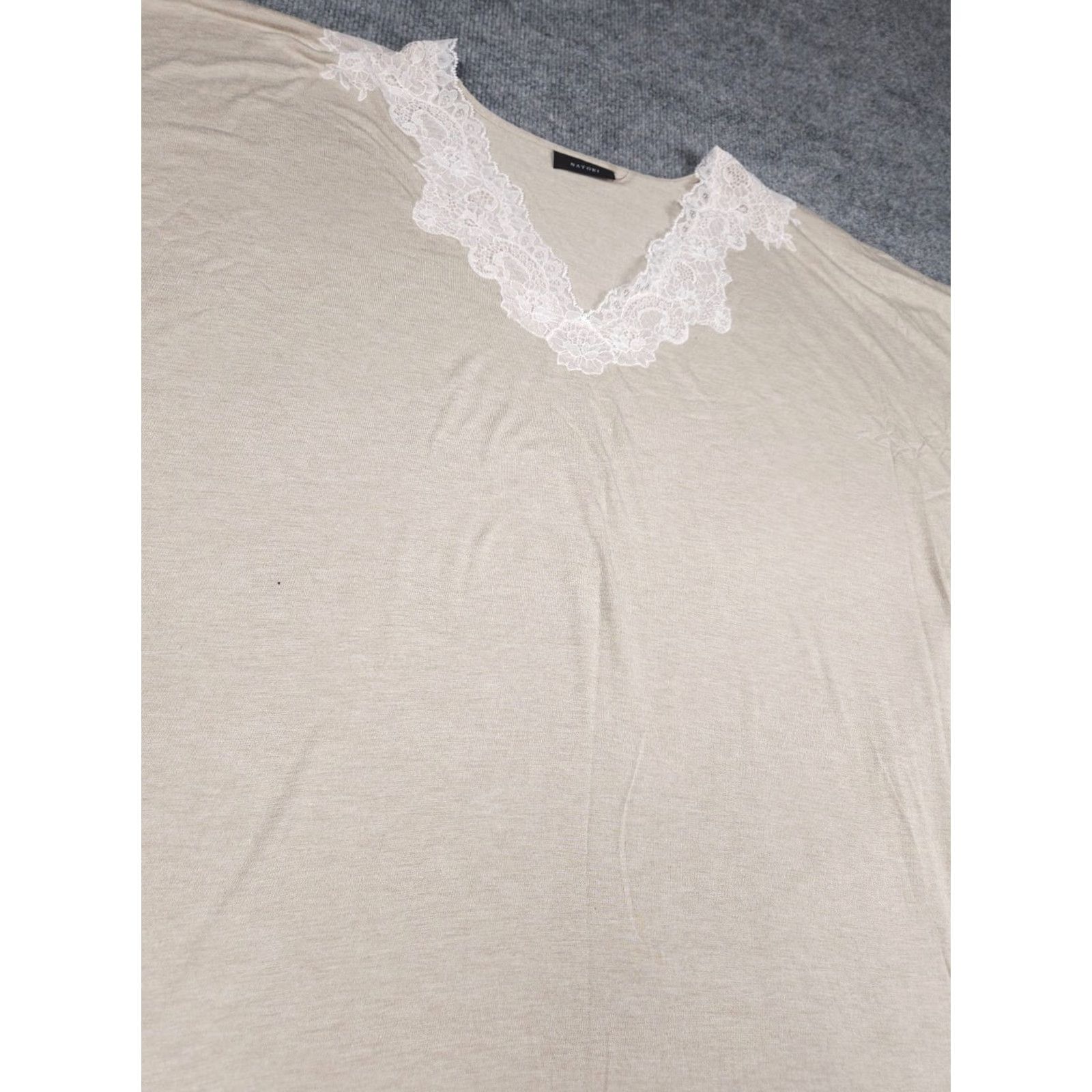 Vintage Natori Nightgown Womens XL Beige Lace Tencel Blend Round Neck Long Sleeve Button Gown Size 40" / US 18 - 4 Thumbnail