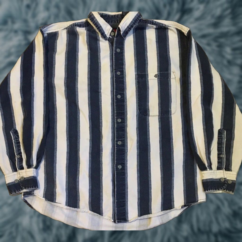 Gotcha VINTAGE 90s Striped Faded Button-Up Shirt L Blue 70s 80s Grunge Surf Skate Beach Vaporwave All Over Print Mens Size US L / EU 52-54 / 3 - 1 Thumbnail