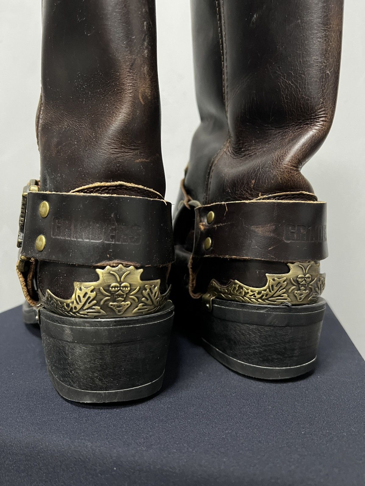 Grinders leather eagle harness motorcycle boots metal guidi