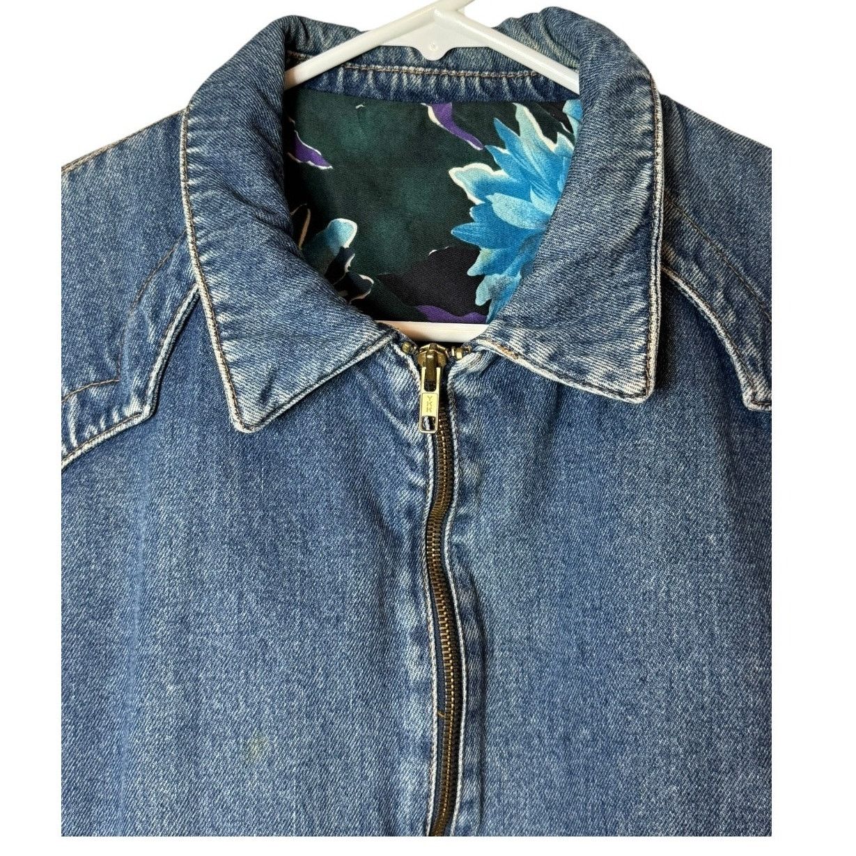 Vintage Vtg Denim Blue Jacket Blue Purple floral lining zip closing Size M / US 6-8 / IT 42-44 - 6 Thumbnail