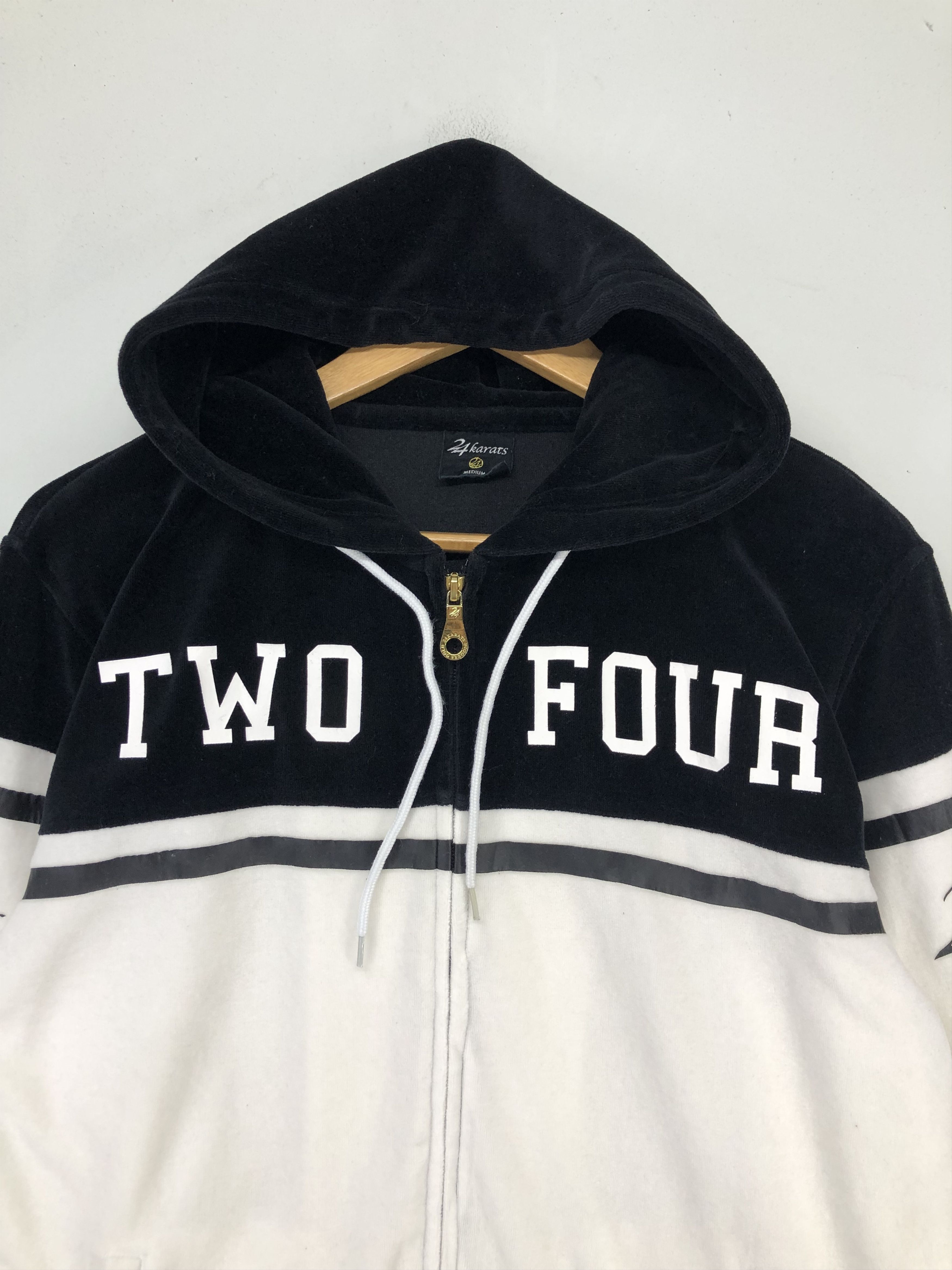 Japanese Brand 24karats Velour Full-Zip Track Jacket In Black And White Size US M / EU 48-50 / 2 - 7 Thumbnail