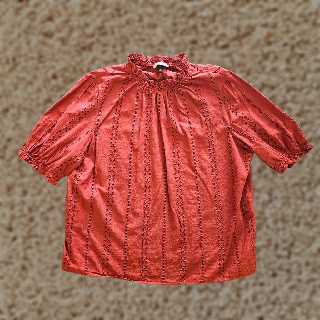 Vintage Universal Thread Top Shirt Womens XL Orange Short Sleeve Ruffle Neck Casual Size XL / US 12-14 / IT 48-50 - 1 Thumbnail