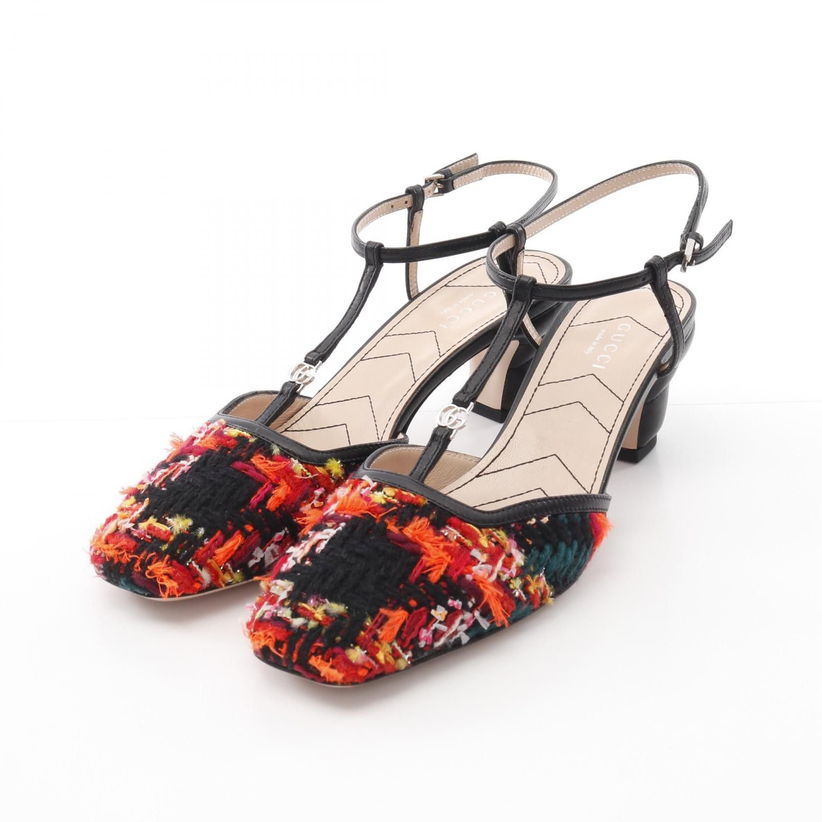 Gucci Gucci GG Logo Leather Fabric Sandals Leather Shoes 724851 in Black, Women's