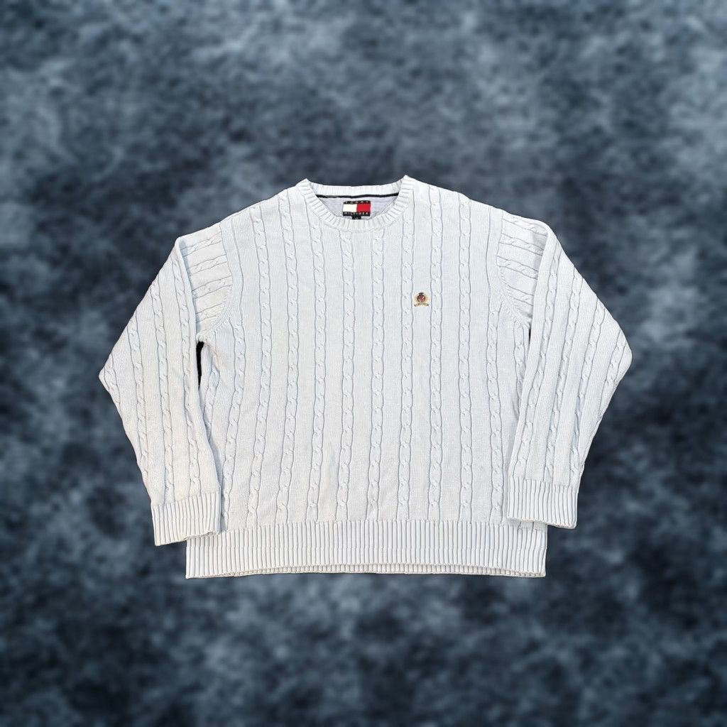 Tommy Hilfiger VINTAGE Tommy Hilfiger Sweater Mens L Cable Knit Crewneck Cotton Blue Pullover Logo Size US L / EU 52-54 / 3 - 1 Thumbnail