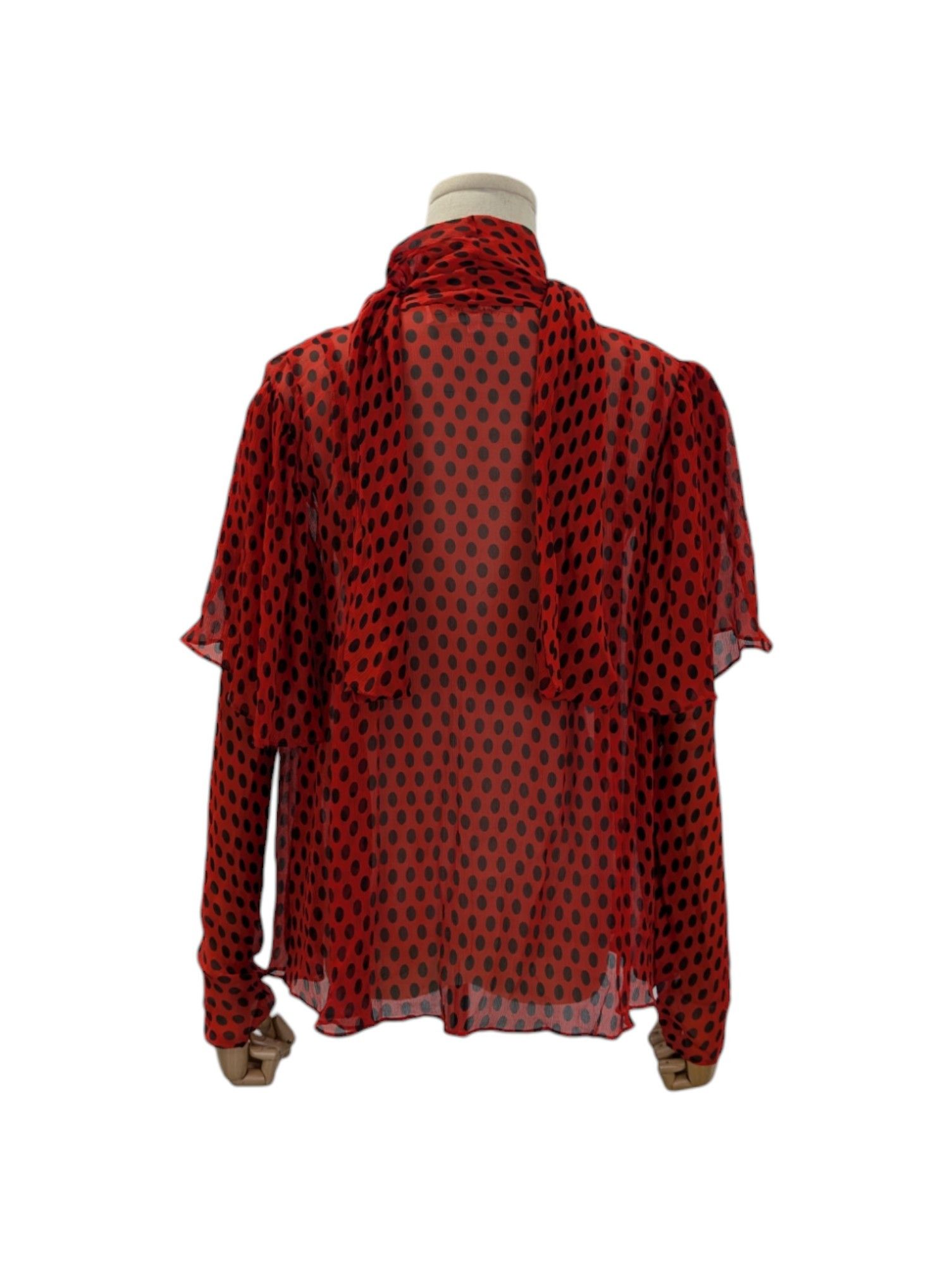 Diane von Furstenberg Red Polkadots Sheer Short Sleeve Top Size XS / US 0-2 / IT 36-38 - 2 Thumbnail