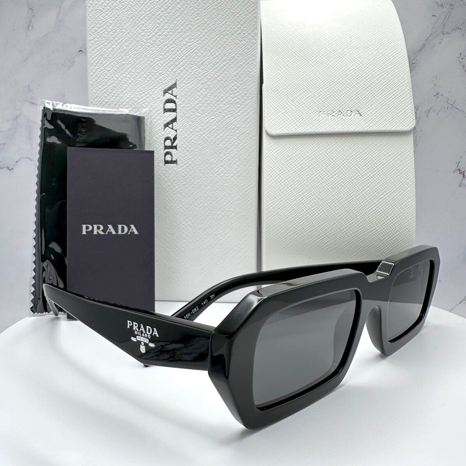 New PRADA Sunglasses Black Symbole PRADA MILANO Logo Square