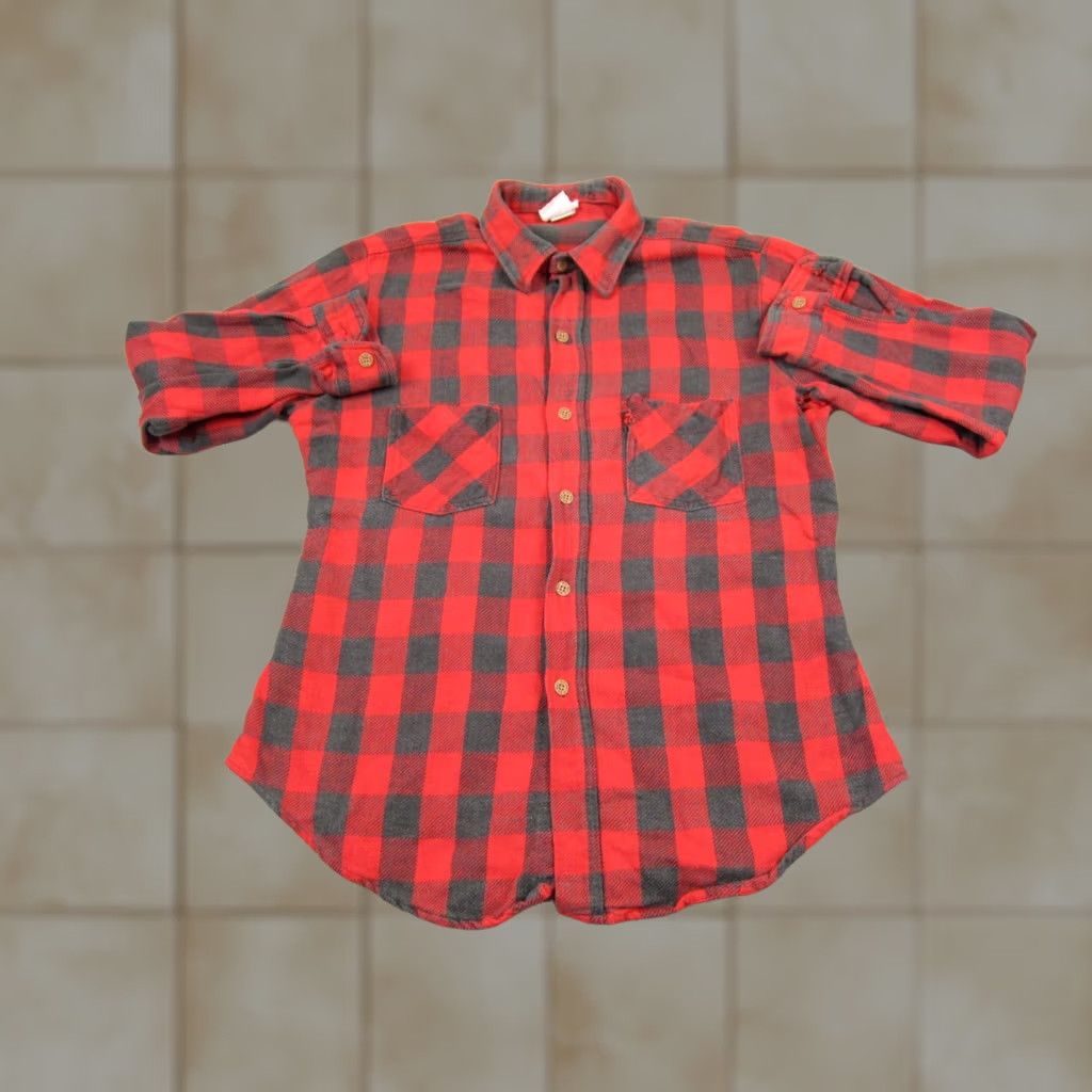JCPenney VINTAGE JC Penney Shirt Mens Large Red Plaid Flannel 60s 70s USA Size US L / EU 52-54 / 3 - 1 Thumbnail
