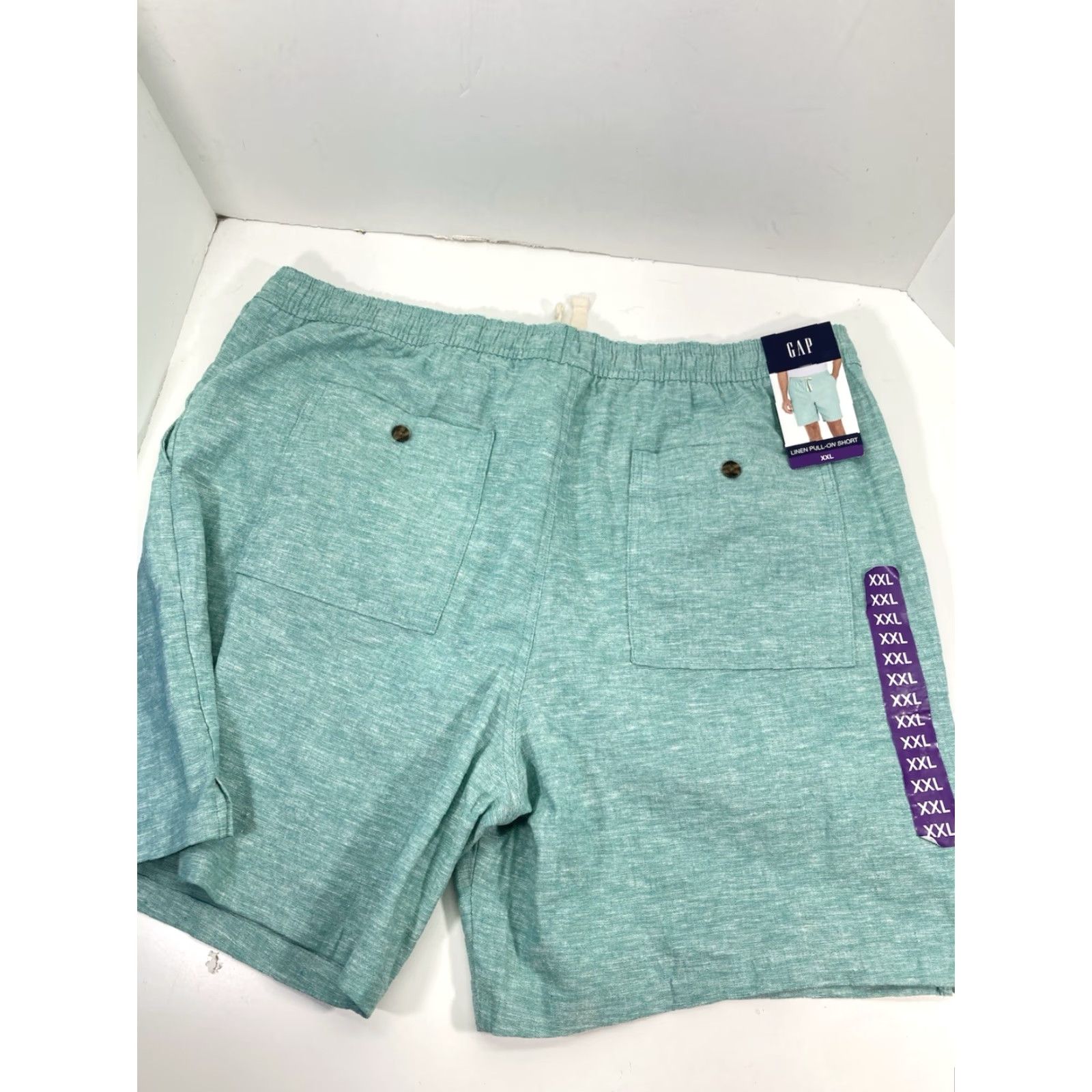 Gap Gap Shorts Men 2XL Green Linen Cotton Elastic Waist Drawstring Pockets Chino 42X10 Regular Pockets Size US 39 - 2 Thumbnail