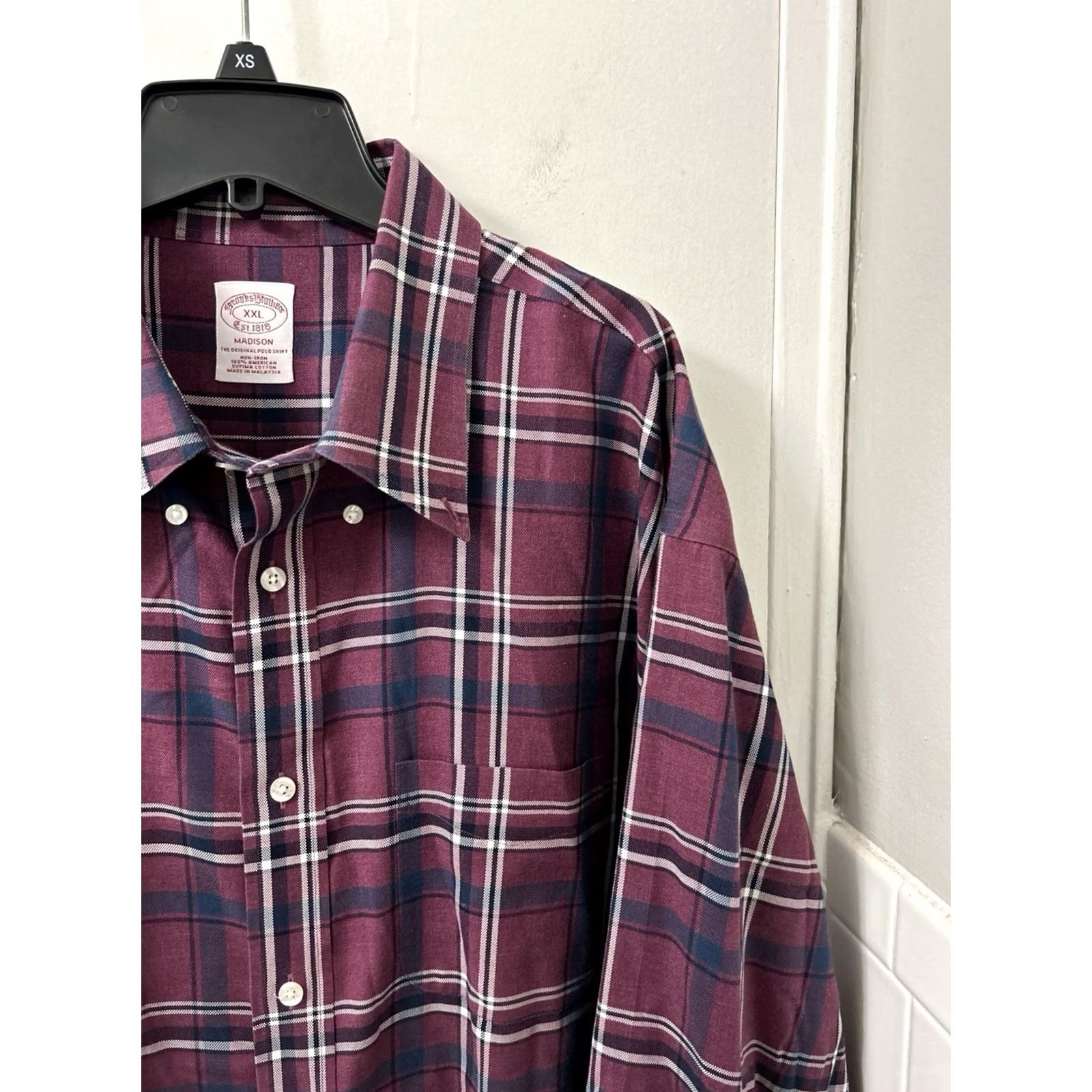 Brooks Brothers Brooks Brothers Madison Plaid Supima Button-Up Polo Shirt Mens XXL Burgundy Red Long Sleeve Classic Non-Iron Pocket shirt Size US XXL / EU 58 / 5 - 4 Thumbnail