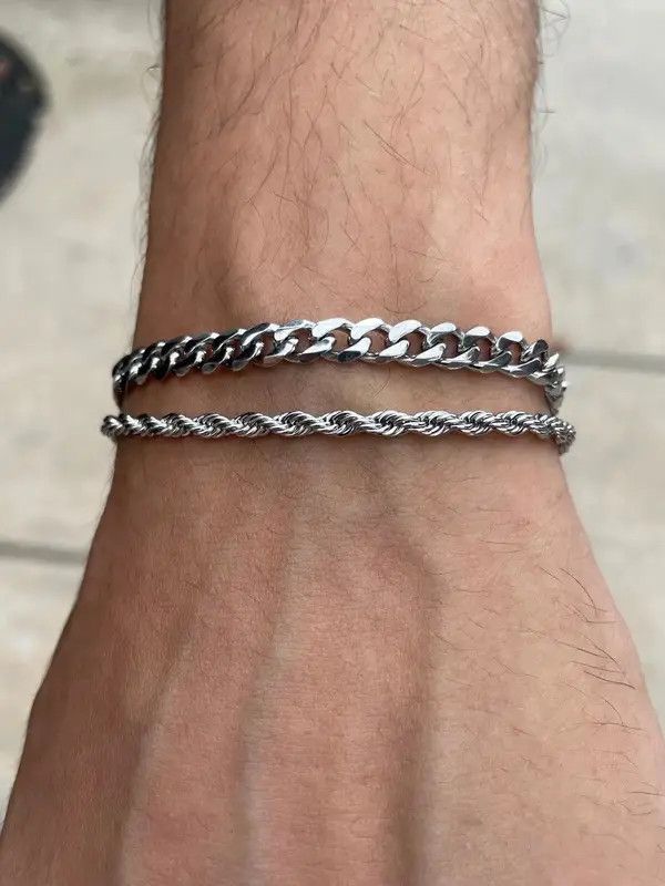 Jewelry Silver Cuban Link & Rope Bracelet Set Size ONE SIZE - 4 Thumbnail