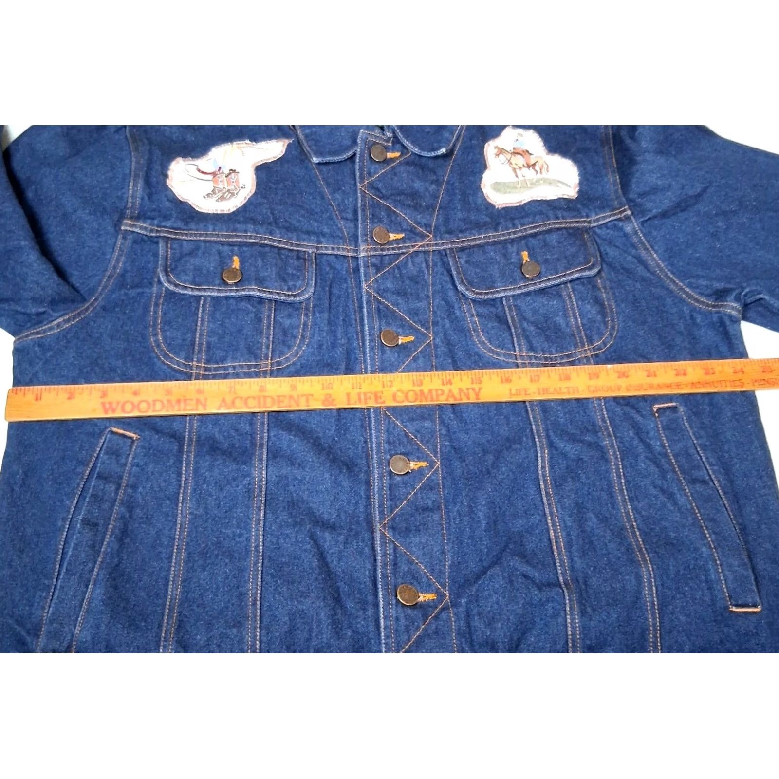 Vintage VINTAGE Scandia Woods Jean Jacket Men XL Western Wear Trucker Style Denim Blue Cowboy Ranch Upcycled Patchwork Pockets Collared Short Jacket Size US 36 / EU 52 - 5 Thumbnail
