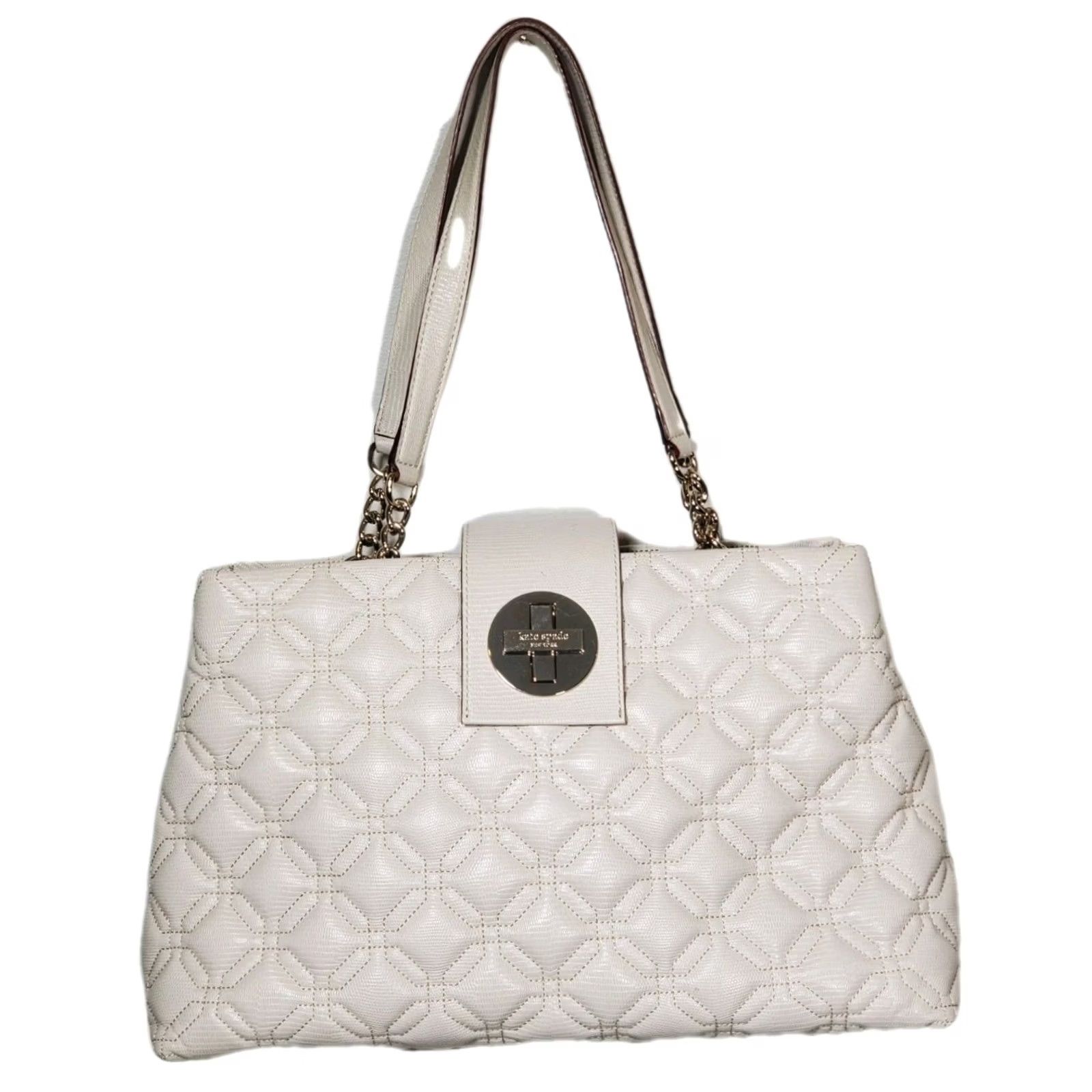 Vintage Kate Spade Astor Court Elena Quilted Handbag Ivory Leather Women Large Size ONE SIZE - 3 Thumbnail