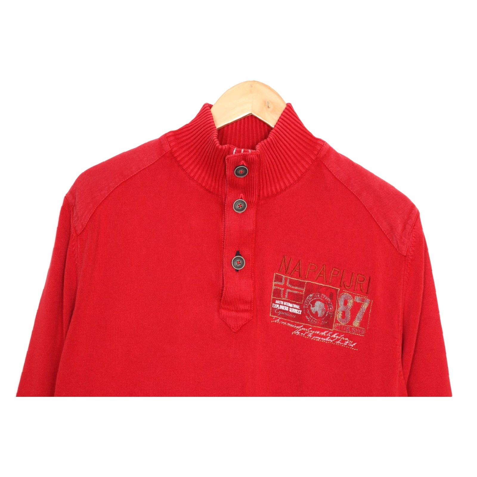 Napapijri Napapijri Jumper Sweater Men XL Red Cotton Buttons Down Neck Size US XL / EU 56 / 4 - 2 Thumbnail