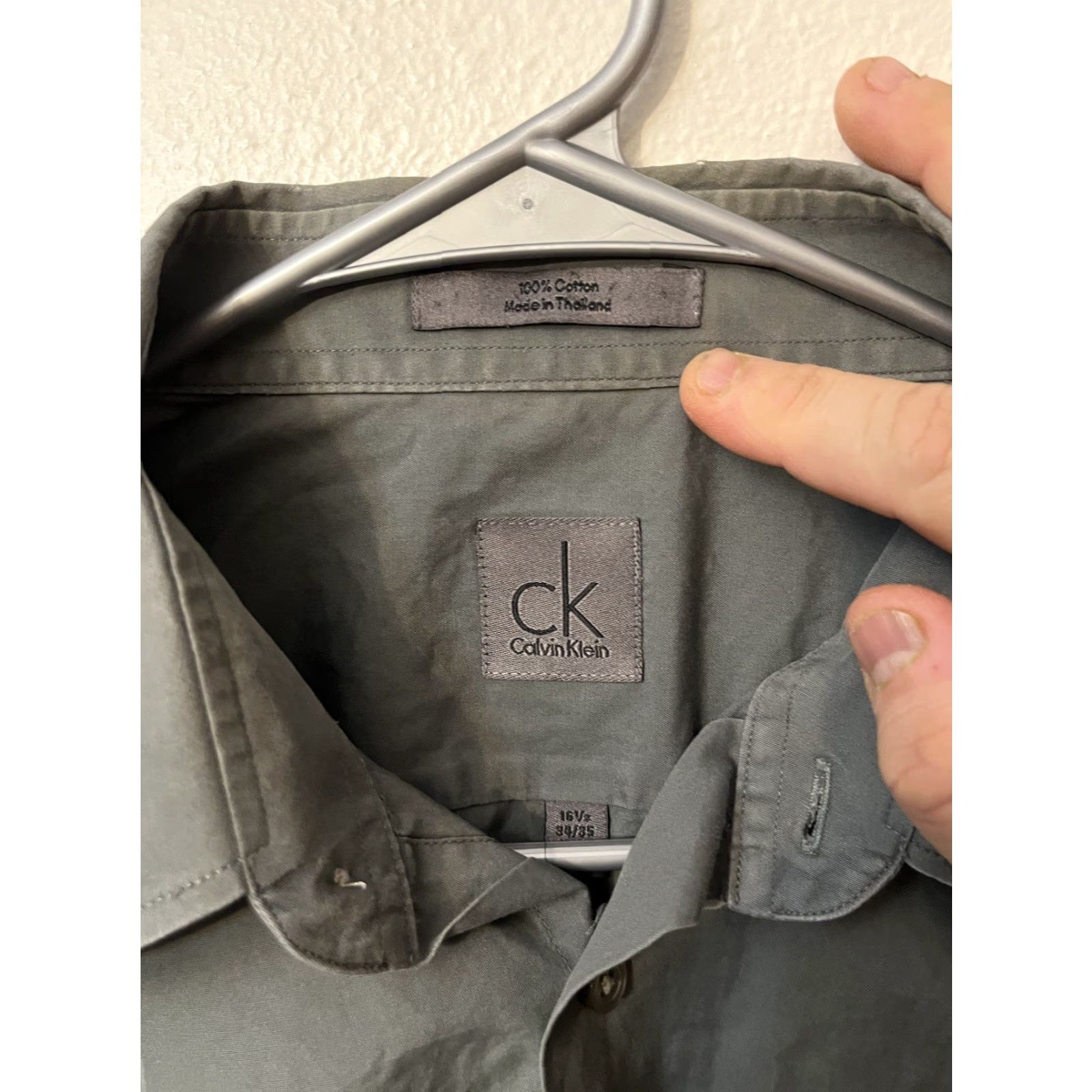 Calvin Klein Calvin Klein CK Shirt Men Button Dress Shirt Reg Fit Size 16.5 Gray Solid Size 46R - 3 Thumbnail