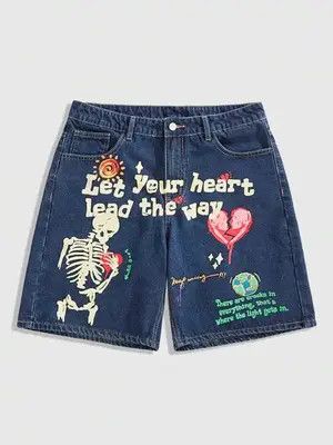 Other Midori x azawa Skull Print Y2k Shorts Jorts Denim Size US 34 / EU 50 - 2 Thumbnail