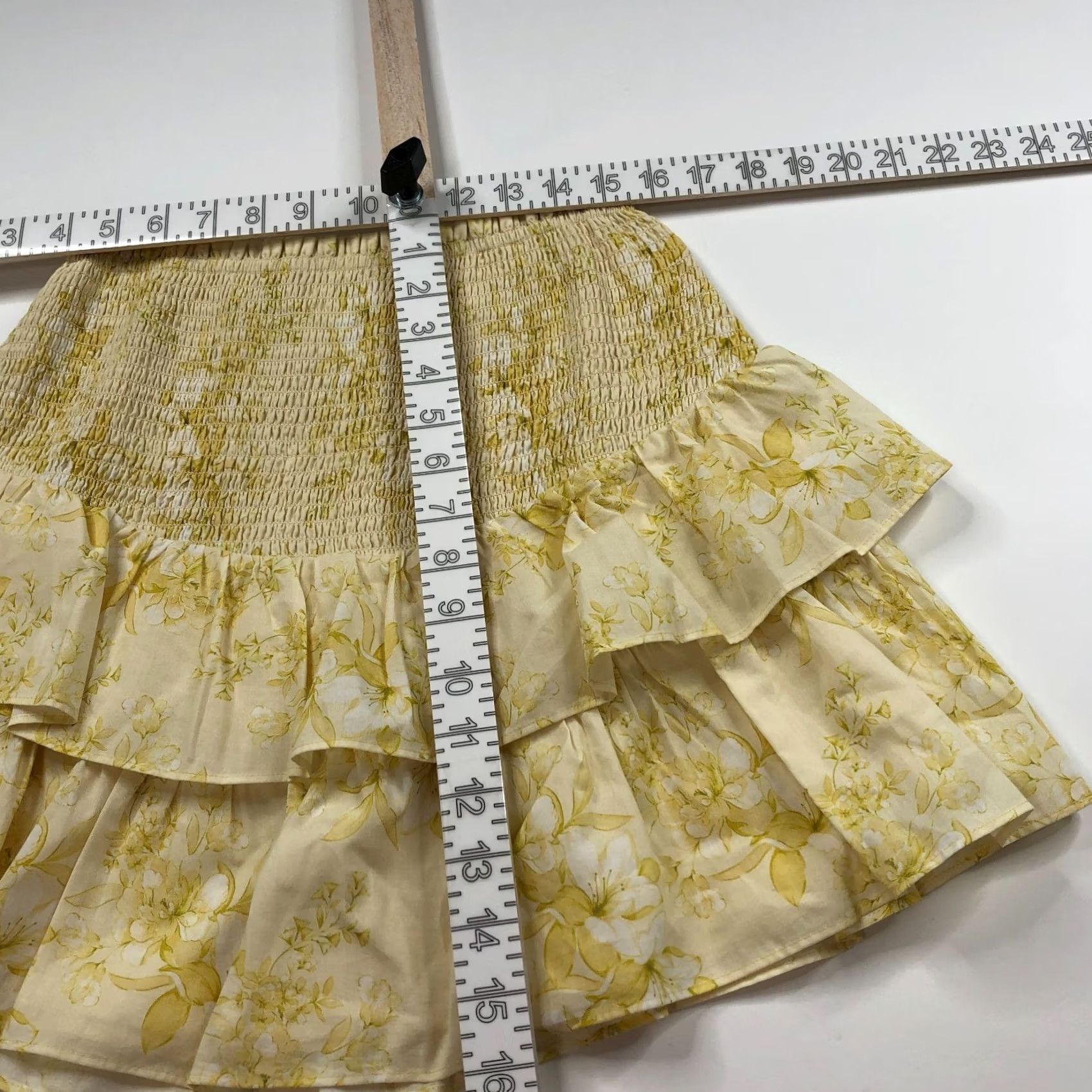 Vintage INTERMIX Skirt (OS, 22In) Pull On Tiered All Over Print Yellow Mini Womens Short Size One Size May Wear 10.25? Size 42" / US 20 - 4 Thumbnail