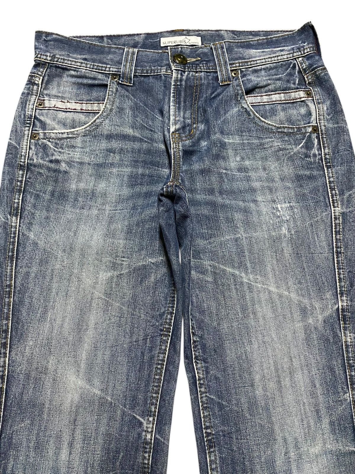 Japanese Brand Vintage Superubis Thunder Fade Wash Distressed Loose Jeans Size US 33 - 3 Thumbnail