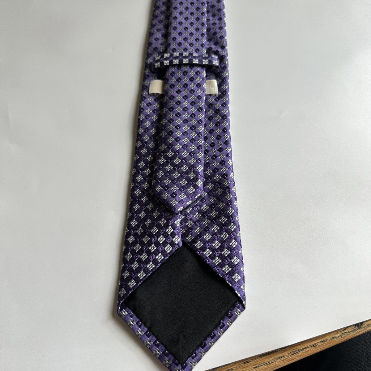Michael Kors Michael Kors Geometric Purple and Silver Silk Tie Size ONE SIZE - 3 Thumbnail