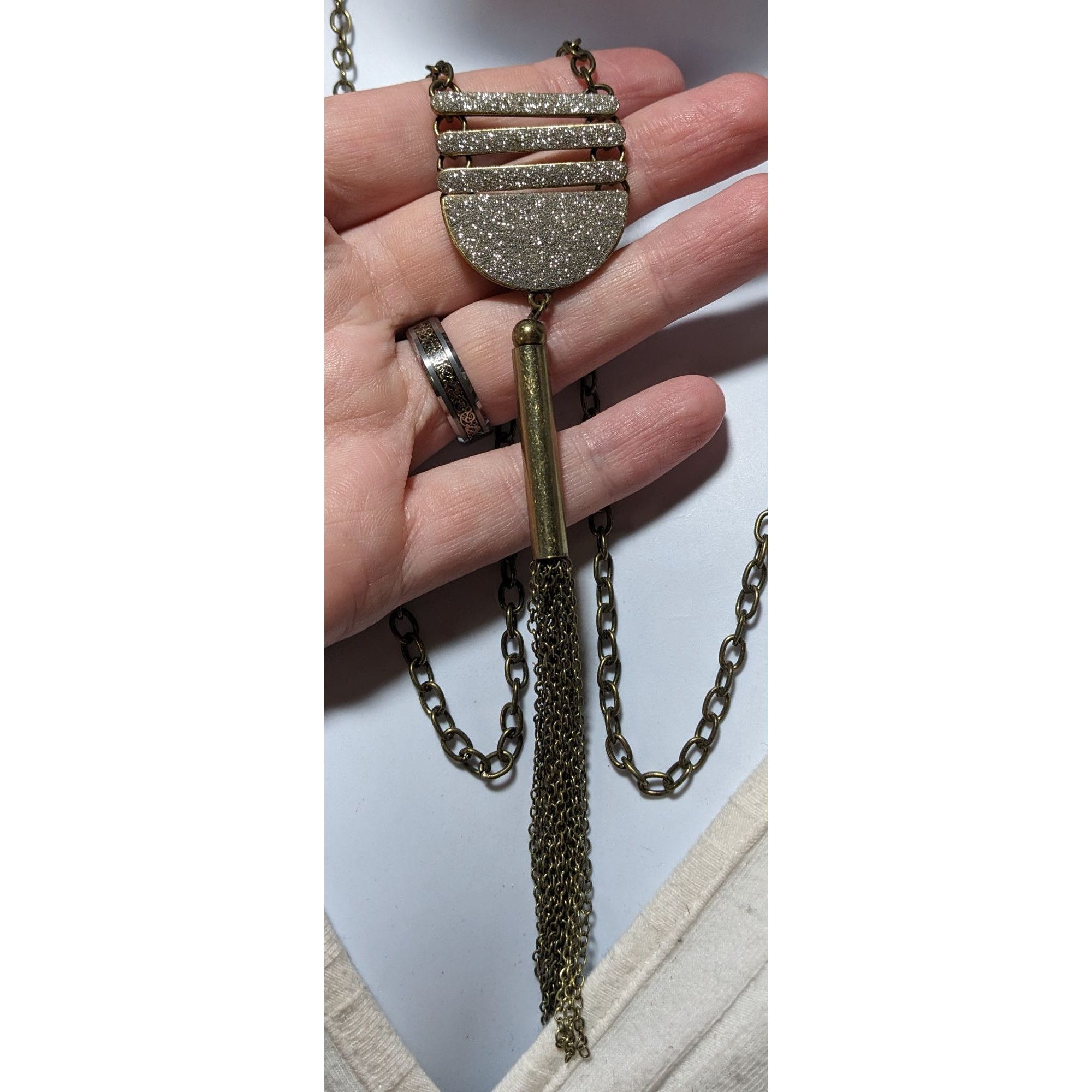 Other Silver Glitter Tassel Necklace Size ONE SIZE - 1 Thumbnail