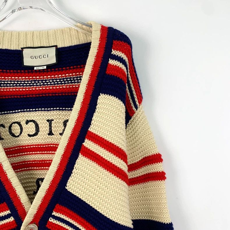 Gucci Gucci Color-blocked striped V-neck single-breasted long-sle Size L / US 10 / IT 46 - 3 Thumbnail