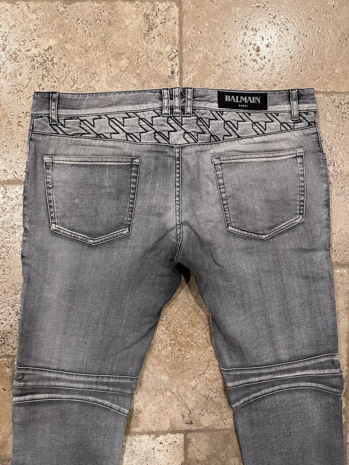 Balmain Balmain OG Grey Wash Houndstooth / Stars Biker Denim Jeans Size US 34 / EU 50 - 8 Thumbnail