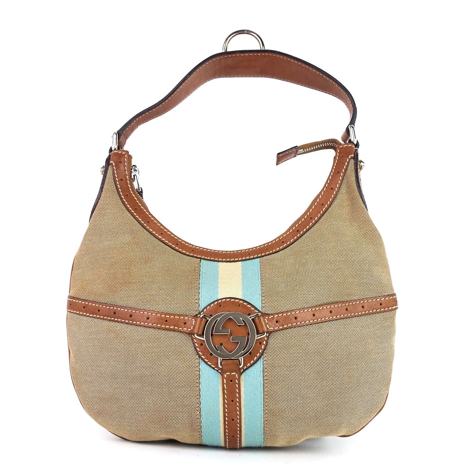 image of Gucci Web Reins Canvas Hobo Bag in White, Women's