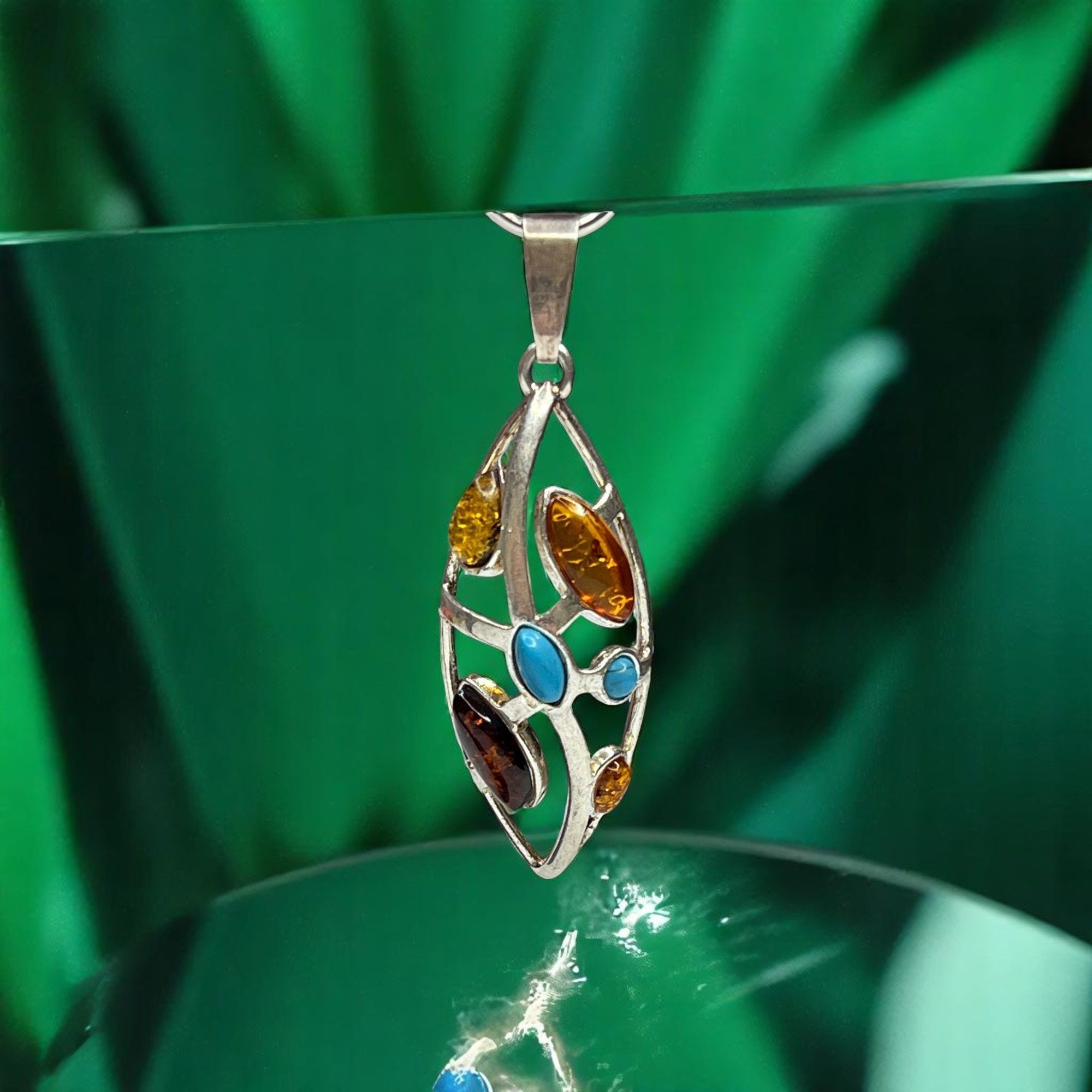 Designer Women's Silver Pendant With Multiple Baltic Amber Stones Size ONE SIZE - 1 Thumbnail