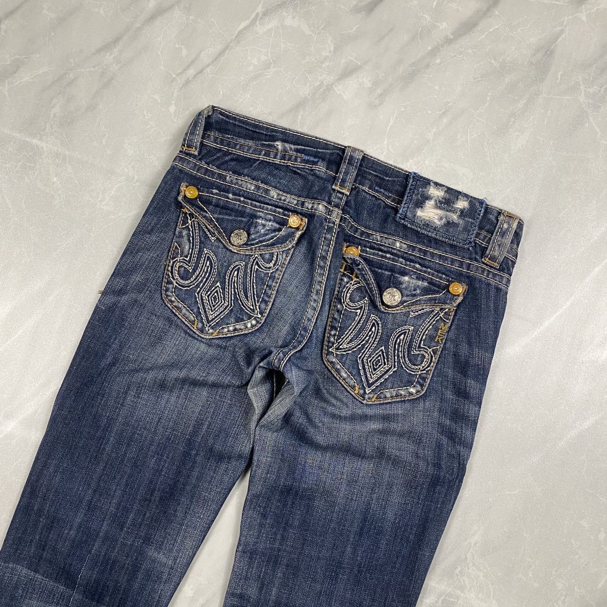Mek Denim Rare y2k Mek Denim USA Tribal Washed Flare Denim Size 28" / US 6 / IT 42 - 4 Thumbnail