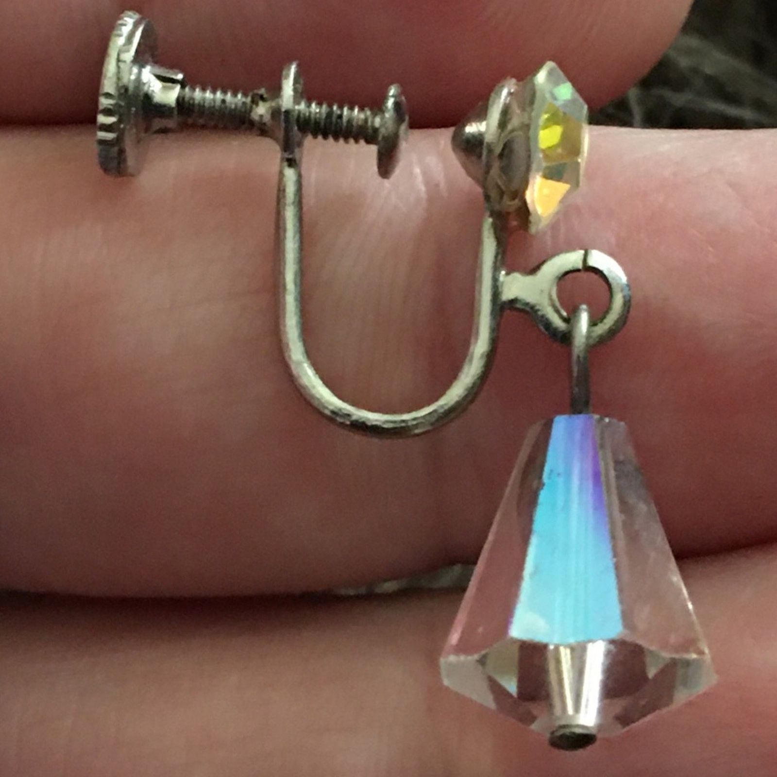 Vintage Vintage 50s clear aurora borealis clip earrings Size ONE SIZE - 4 Thumbnail