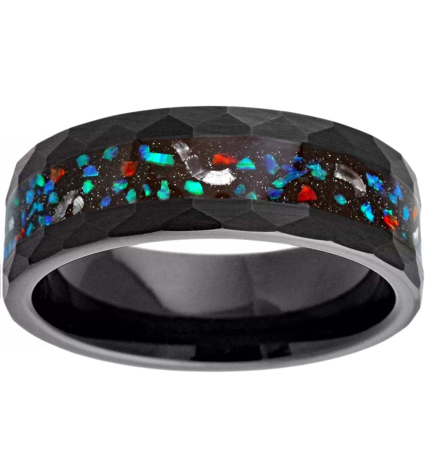 Other Black faceted Tungsten Opal w/ Faux meteorite Band Ring Size ONE SIZE - 1 Thumbnail
