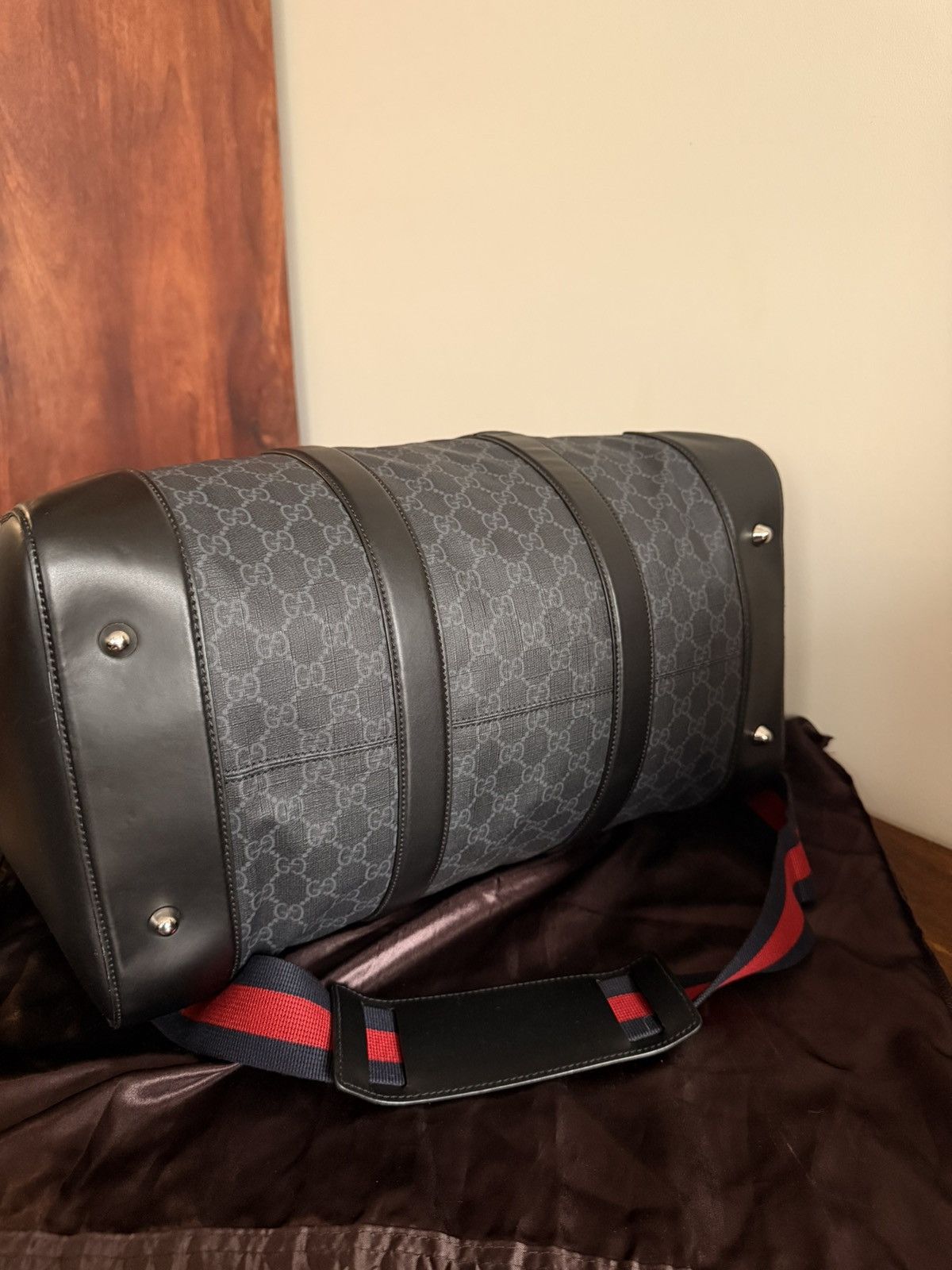 Gucci GUCCI GG Supreme Duffle Bag Black Monogram Weekender Travel Size ONE SIZE - 10 Thumbnail