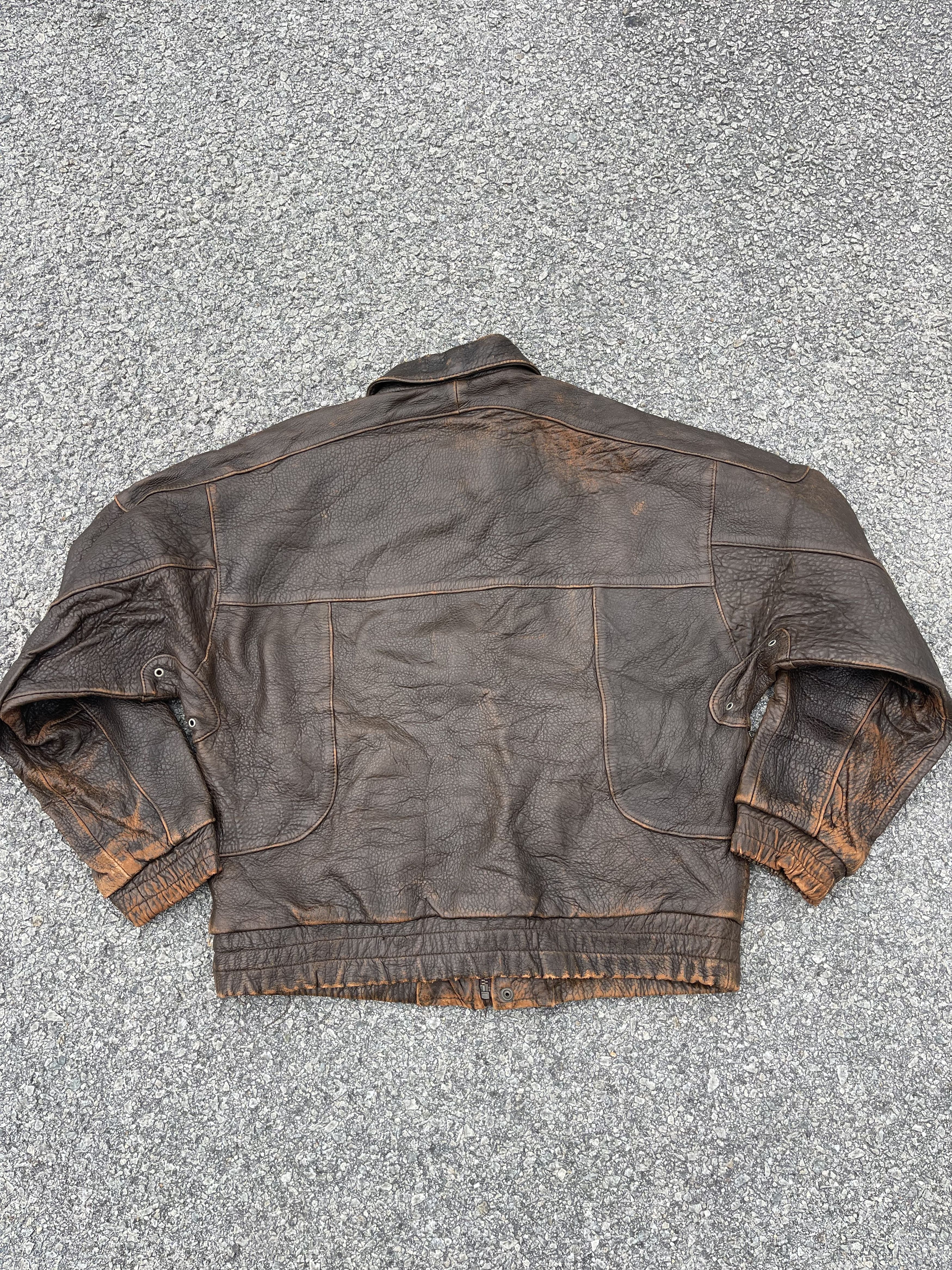 Benetton × United Colors Of Benetton Vtg Benetton Ultra Heavy Leather Jacket Size US XL / EU 56 / 4 - 13 Thumbnail